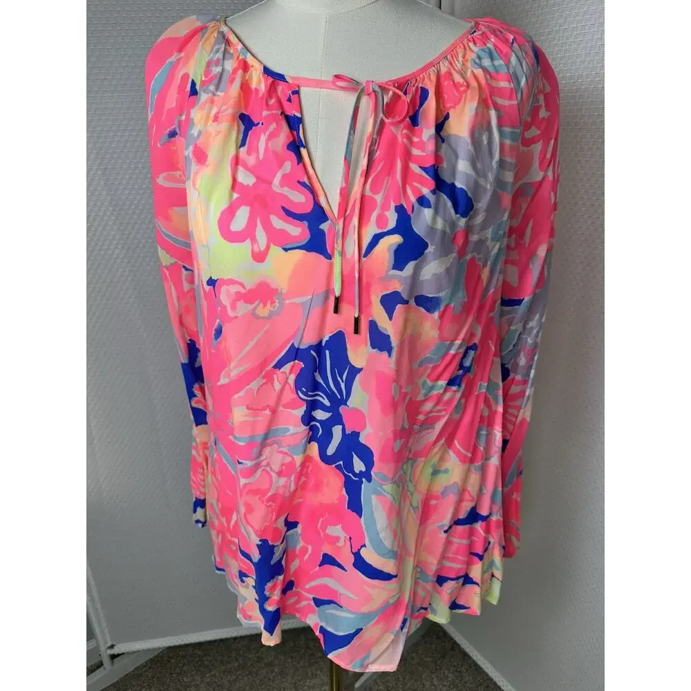 LILLY PULITZER Willa Peasant Blouse Hermosa Print Rayon New $128